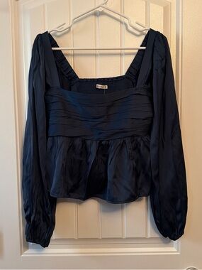 Abercrombie & Fitch Navy Square-Neck Long Sleeve Blouse